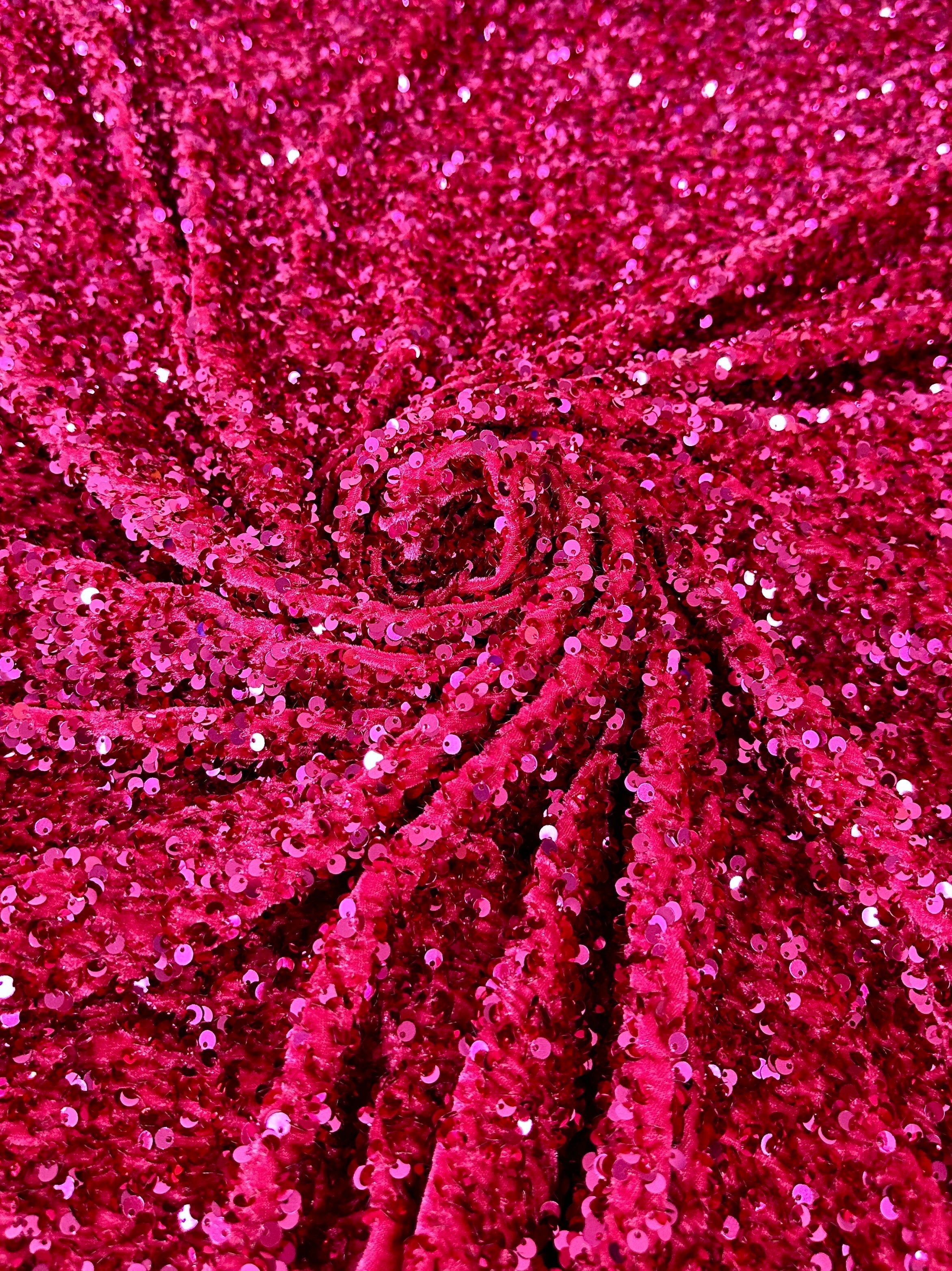 Hot Pink sequins on velvet – KikiTextiles