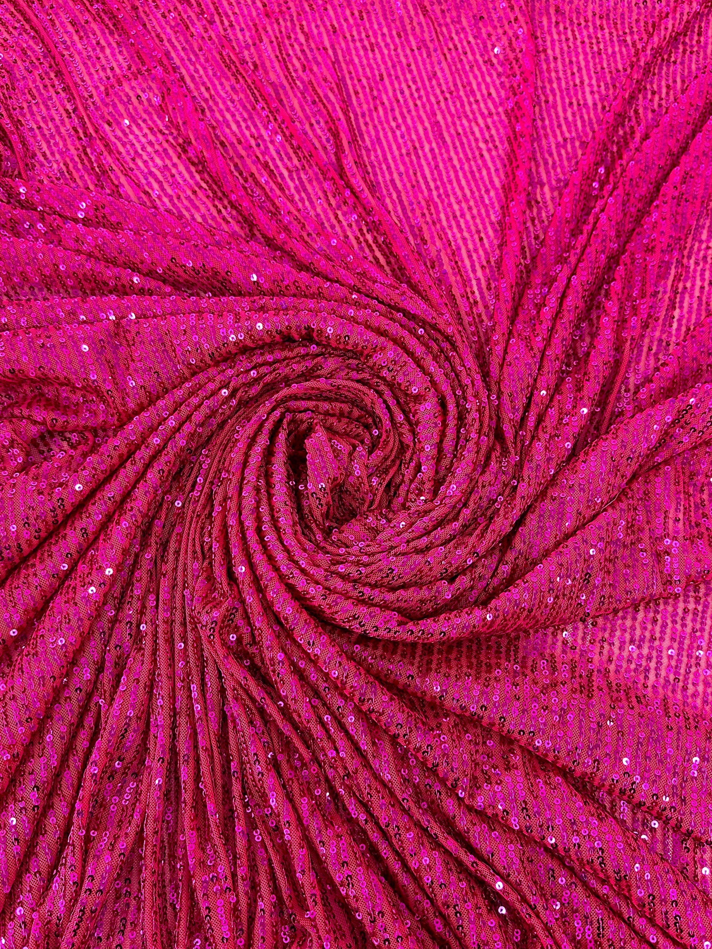 Hot Pink Sequins Embroidered Stretch Velvet Rodeo Fabric