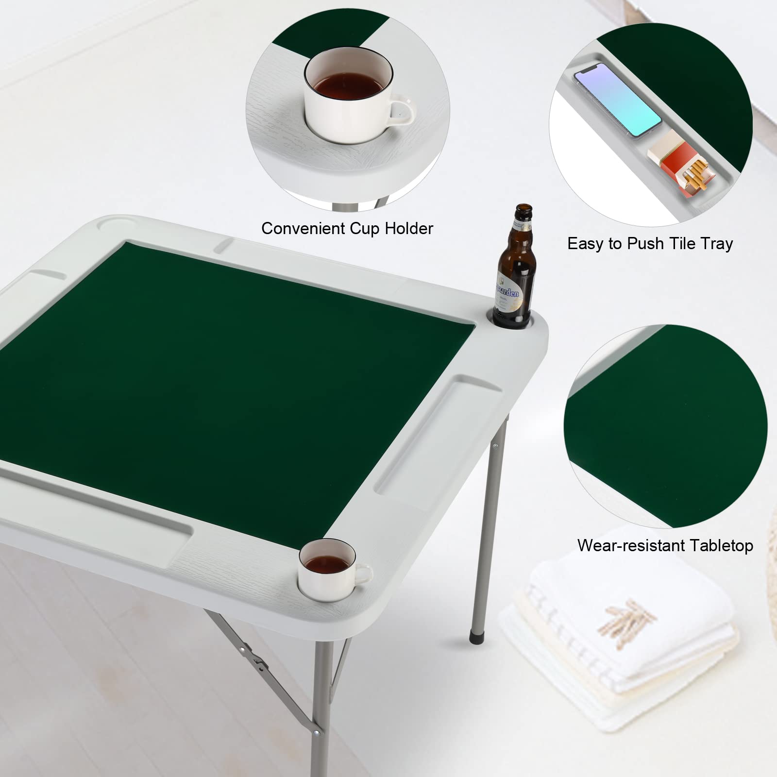 PEXMOR Mahjong Table 35" Square Folding Card Table w/4Cup Holders - Image 5