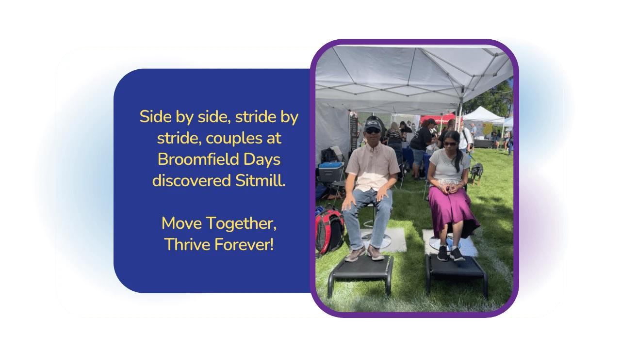 Side by side, stride by stride. Couples at Broomfield Days discover the elf-Powered Sitmill