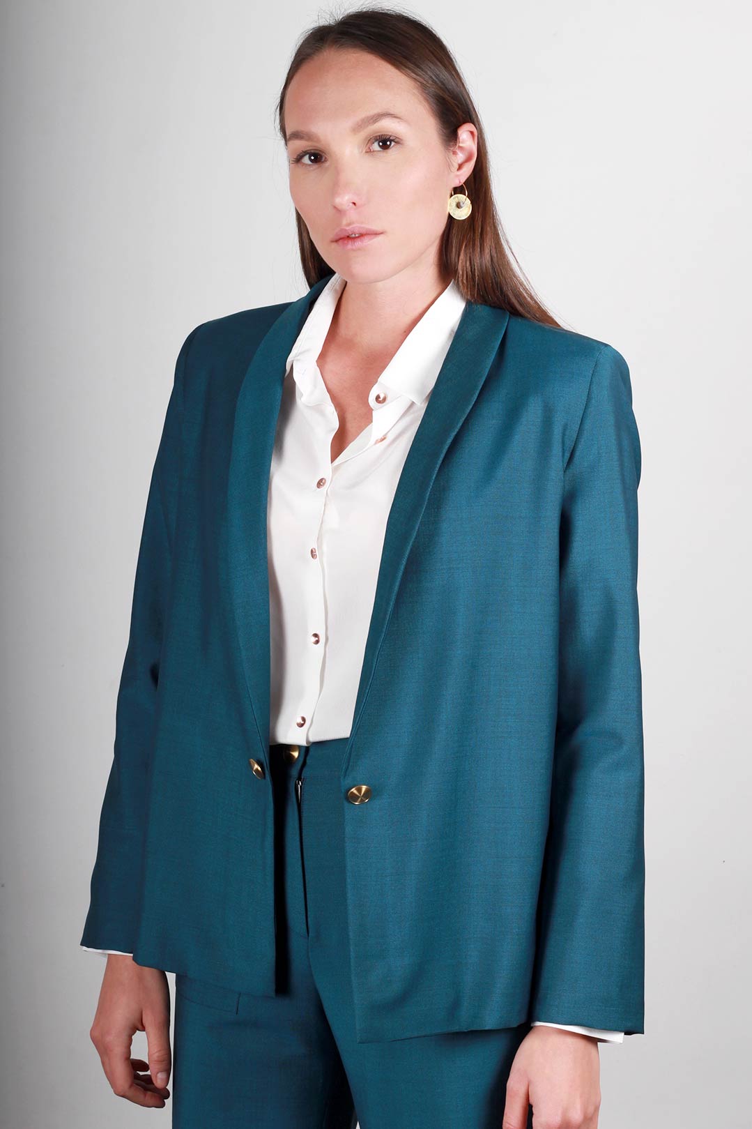 Veste de tailleur femme bleu marine en laine Marie-Anne ATODE