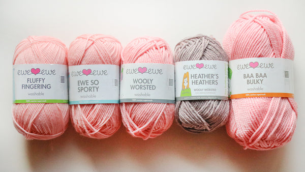 Ewe Ewe Yarns range from fingering to bulky weight washable merino