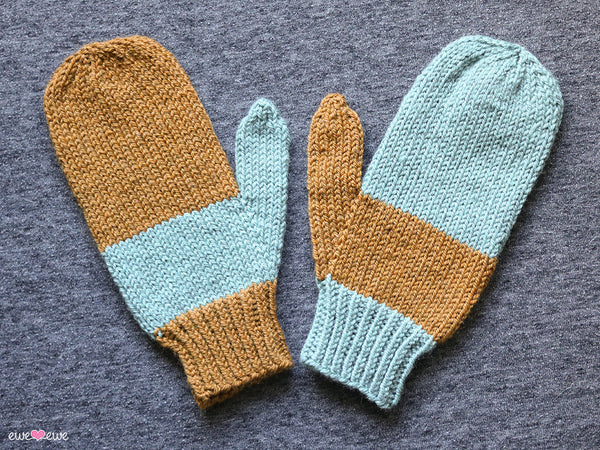 Easy Twisted Rib Mittens free worsted weight knitting pattern with matching hat