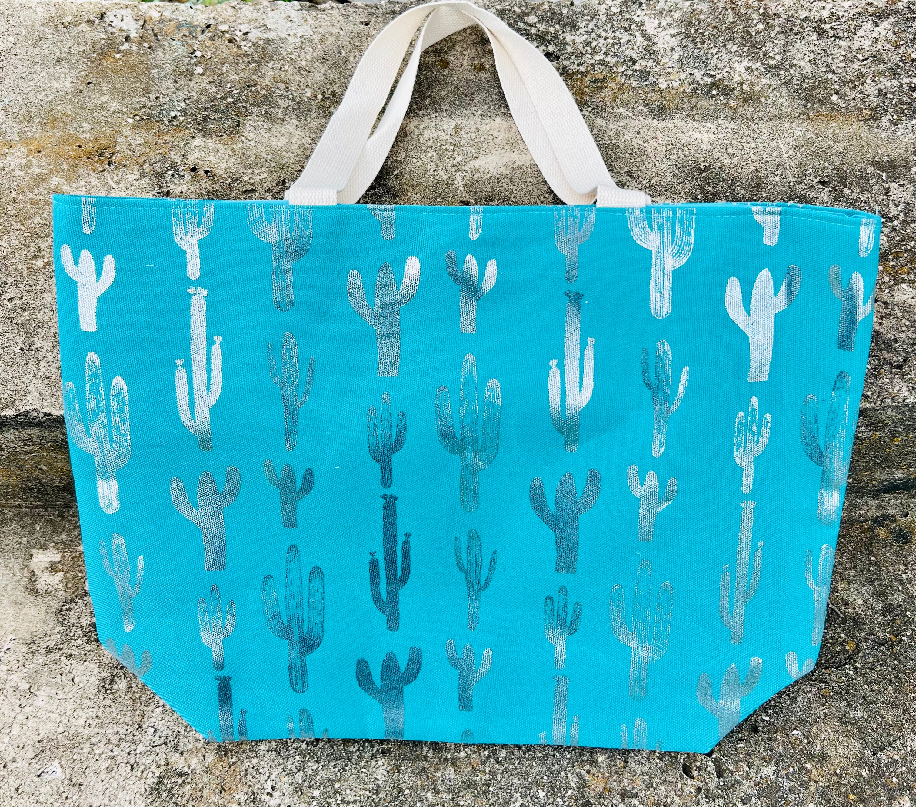 Turquoise Cactus tote