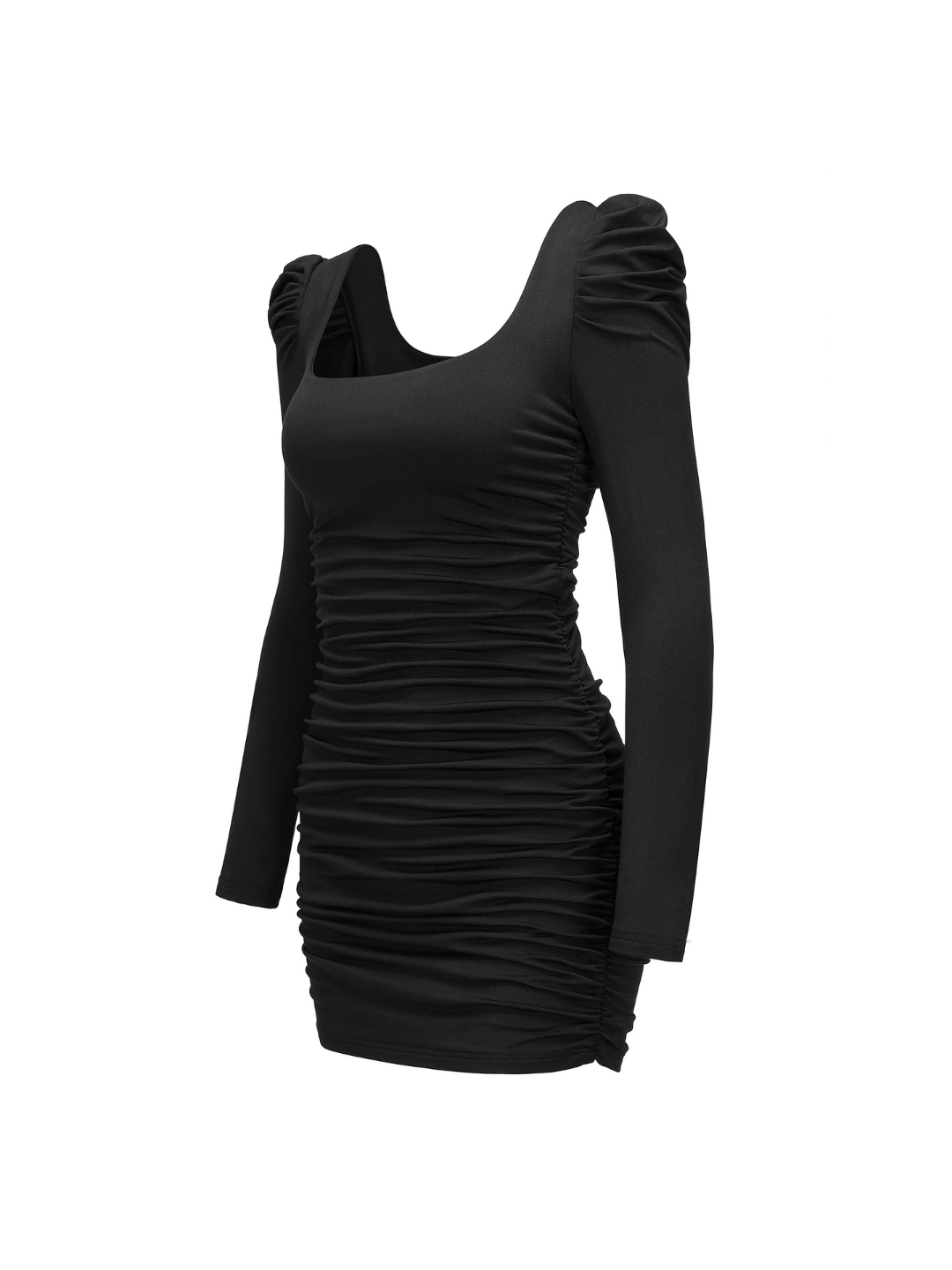 FLATTERIN' Long Sleeve Ruched Mini Dress | Dane Fashion Chic Petite Brand Black
