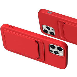 Card Wallet Silicone Red Case Ochranný Kryt pre Samsung Galaxy S21 Ultra
