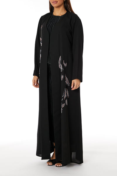 Arabic Front Open Sleeve and Front Embroidered Abaya Black