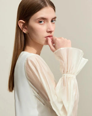 V-Neck Chiffon Blouse - BEYOND FASHION  - Plus-size Chiffon Blouse