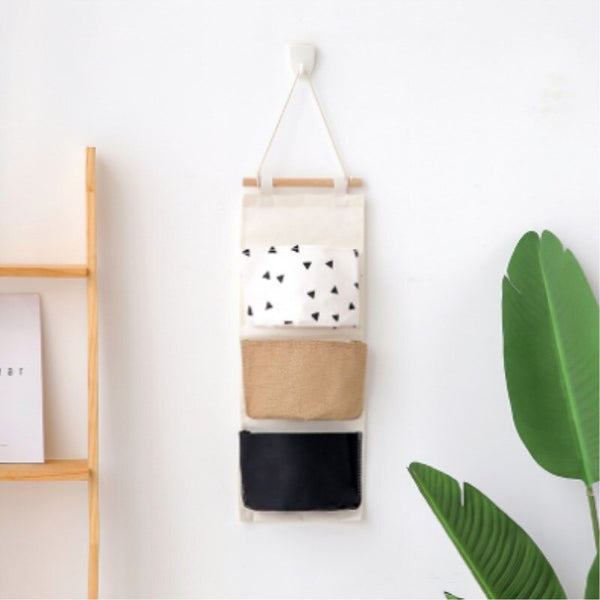 Cotton Linen Wall Hanging Storage Bags Nordic Black White Wardrobe Hang Bags