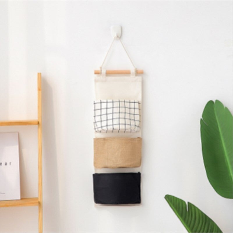 Cotton Linen Wall Hanging Storage Bags Nordic Black White Wardrobe Hang Bags