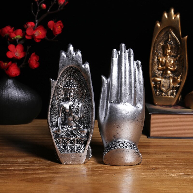 Buddha Statue Feng Shui Folded Hands Resin Zen Oriental Meditation Home Decor