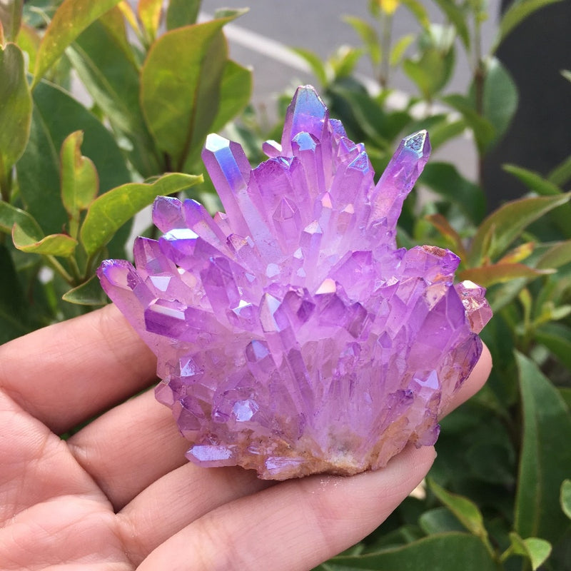 Rare beautiful purple aura quartz crystal cluster