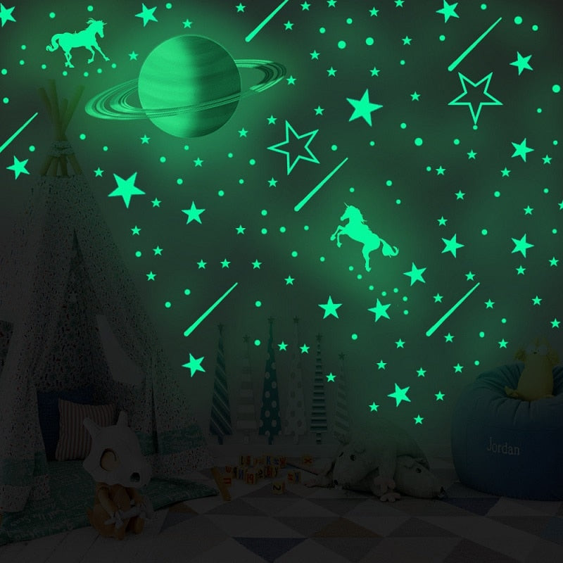 Blue Moon Stars Luminous Wall Stickers for Kids Rooms