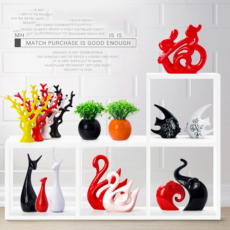 Modern Ceramic Swan Deer Elephant Figurines Crafts