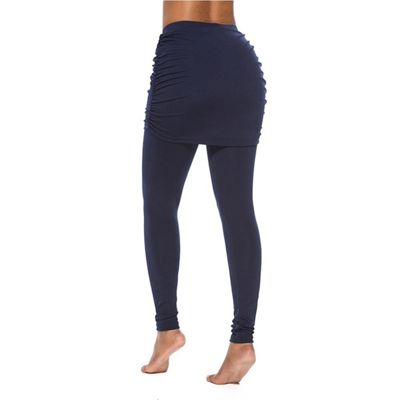 High Waist Leggings Running Pants Hip Side Pleated Skirt Fake Two Pieces Sexy Skirted Leggings Yoga Pants