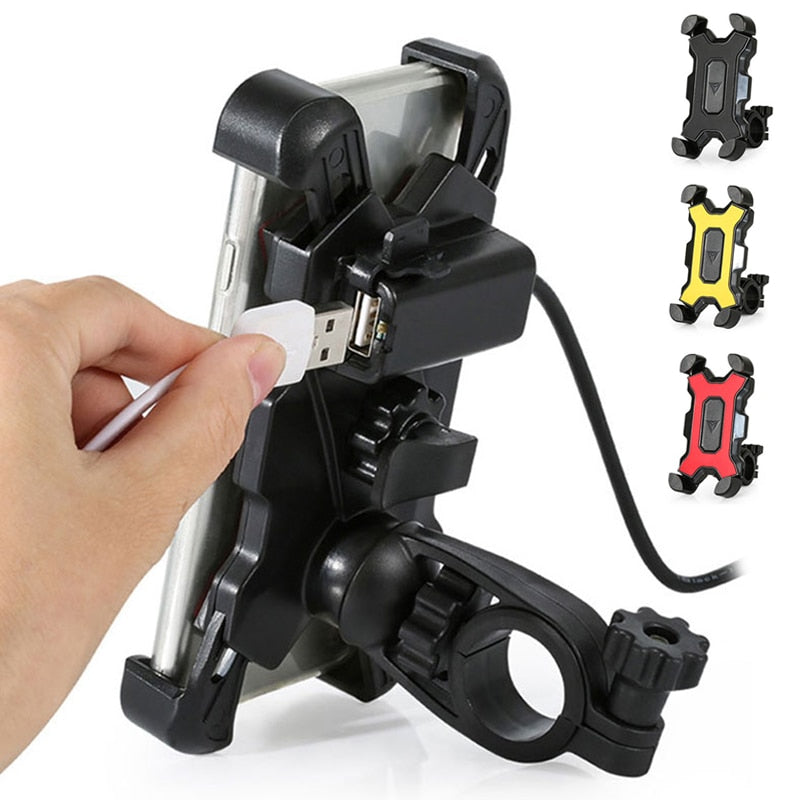 Bicycle Mobile Phone Holder Handlebar Mount Stand USB Charger Bike Motorcycle Cellphone Clip Bracket For iPhone Samsung Huawei