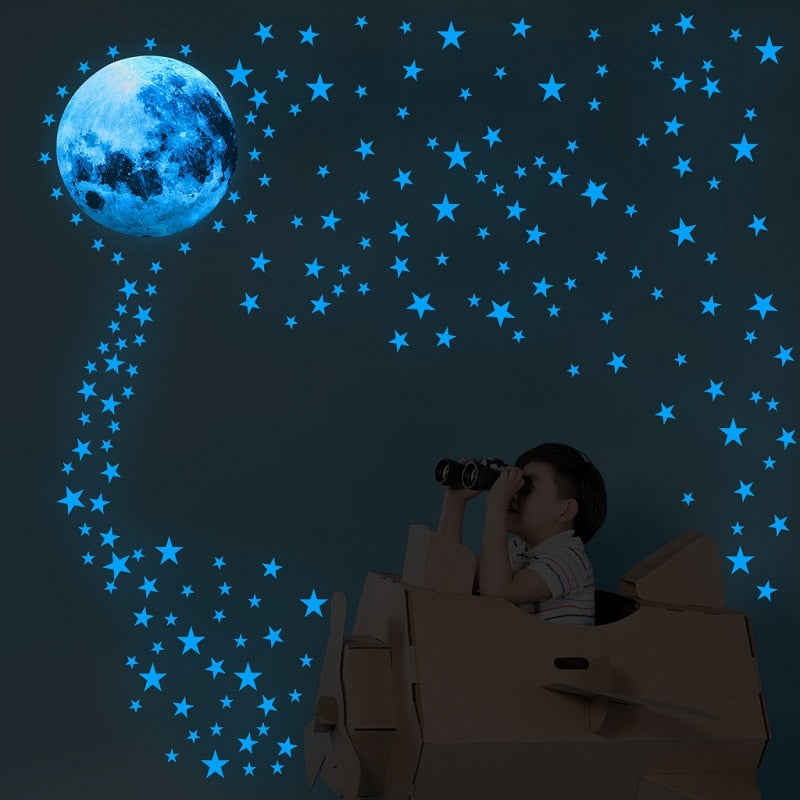 Blue Moon Stars Luminous Wall Stickers for Kids Rooms