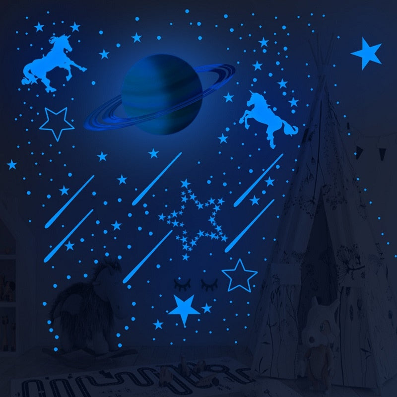 Blue Moon Stars Luminous Wall Stickers for Kids Rooms