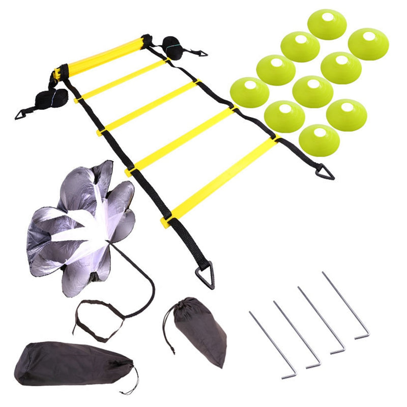 Nylon Straps Ladders Agility Speed Ladder Training Equipment Kit with Resistance Parachute Disc Cones Bags for Fitness Soccer