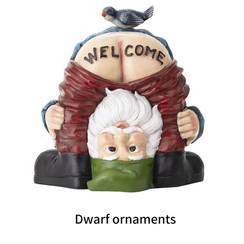 Funny Dwarf Buttock Welcome Sign Sculpture Resin Miniature Elf Ornament Decoration