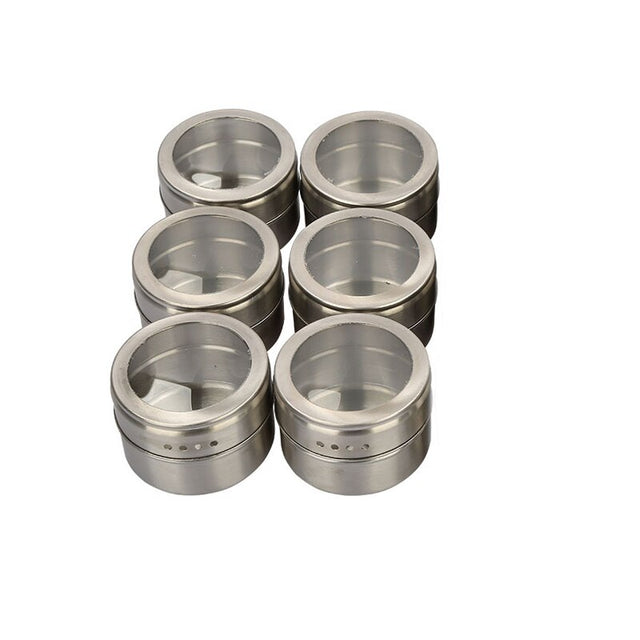 Magnetic Spice Tins Stainless Spice Jars (Set of 6)