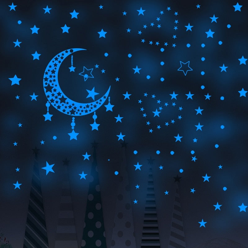 Blue Moon Stars Luminous Wall Stickers for Kids Rooms