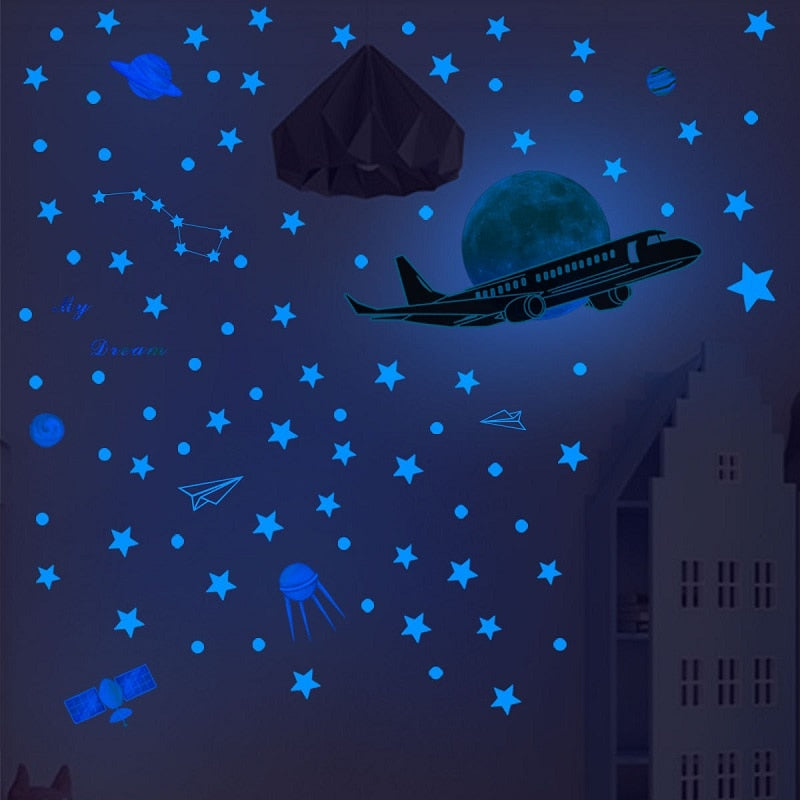 Blue Moon Stars Luminous Wall Stickers for Kids Rooms