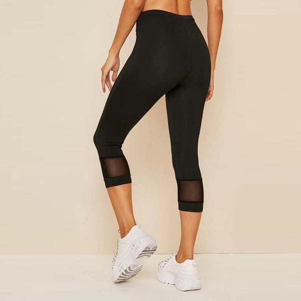Cropped Trousers Tight Yoga Bottom Women Mesh Leggings Sports Running Gym Cropped Trousers