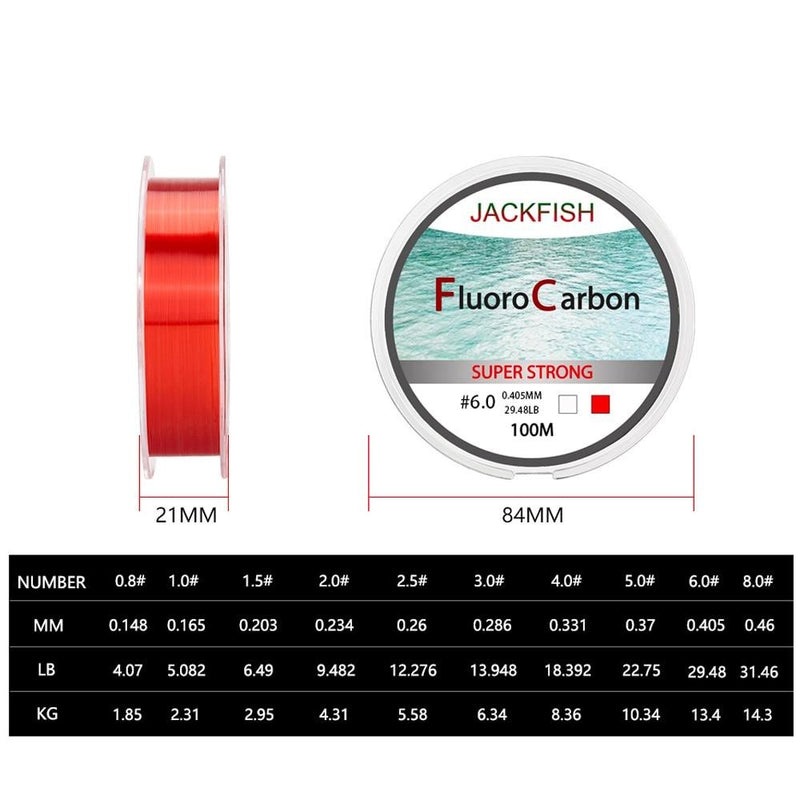 Products JACKFISH 100M Fluorocarbon Fishing Line red/clear two colors 4-32LB Carbon Fiber Leader Line