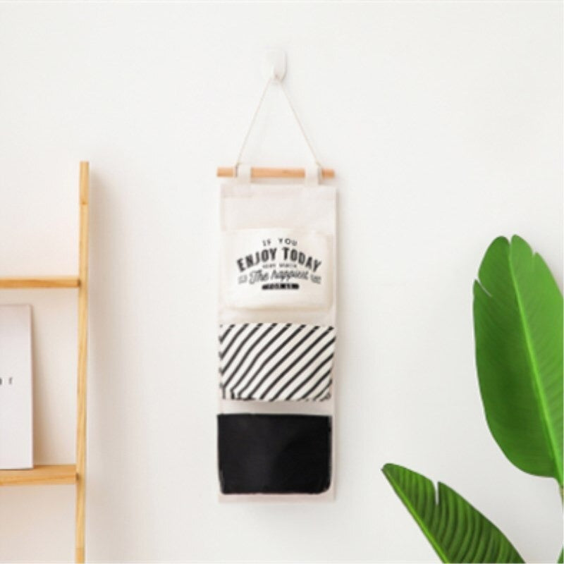 Cotton Linen Wall Hanging Storage Bags Nordic Black White Wardrobe Hang Bags