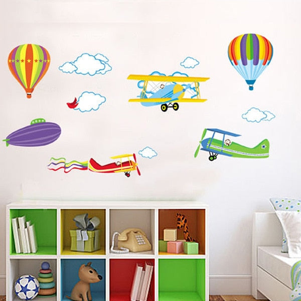 Cartoon Hot Air Balloon Wall Stickers Animals Kids room Baby Nursery Room Decoration Wall Decals Eco-friendly Art Vinyl Murals