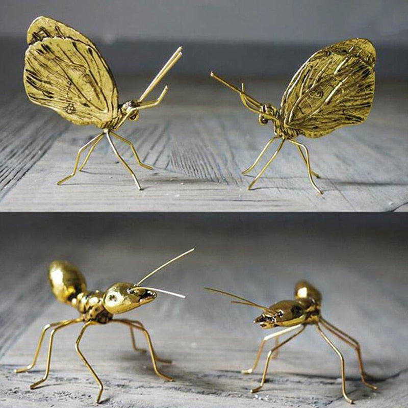 Decorative Metal Handicraft Copper Gold Ant Butterfly Ornament