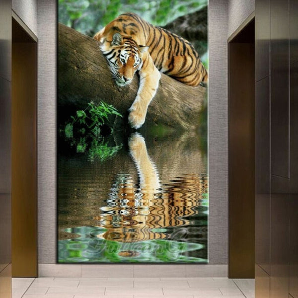 FULLCANG Tiger shadow Animals 5d diy full square round drill large diamond painting mosaic embroidery sale decoration FC2551