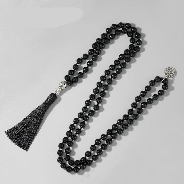 OAIITE 108 Mala Prayer Meditation Yoga Necklace Women Men Hand Knotted Natural Stone Bead Tassel Strand Necklace