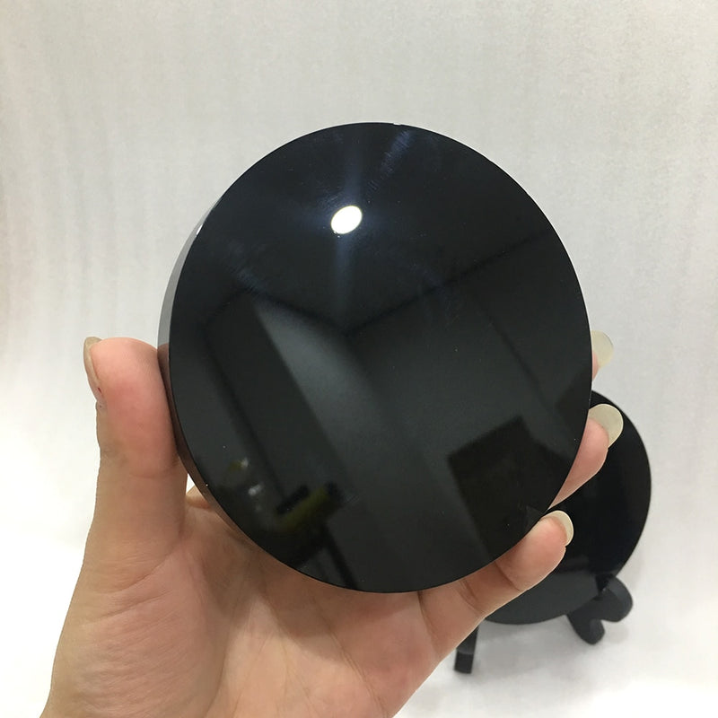 Natural black obsidian stone circle disk round plate fengshui mirror