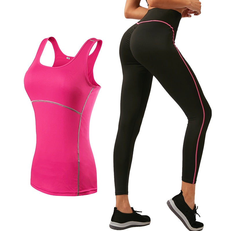 2021 Sports Running Cropped Top +Leggings Set Women Fitness Suit