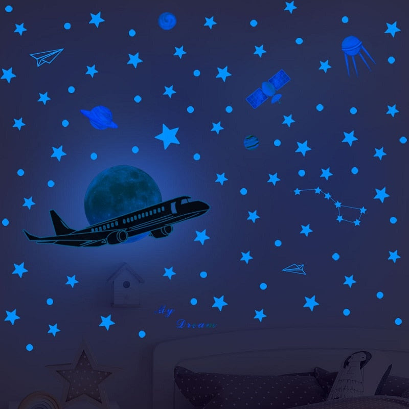 Blue Moon Stars Luminous Wall Stickers for Kids Rooms