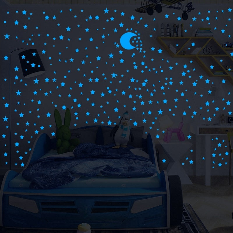 Blue Moon Stars Luminous Wall Stickers for Kids Rooms