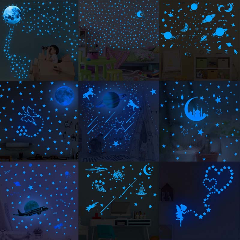 Blue Moon Stars Luminous Wall Stickers for Kids Rooms