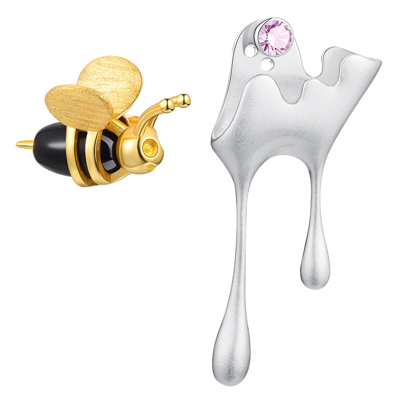 Lotus Fun Real 925 Sterling Silver Handmade Fine Jewelry 18K Gold Bee and Drippi