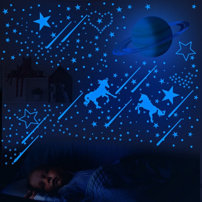 Blue Moon Stars Luminous Wall Stickers for Kids Rooms