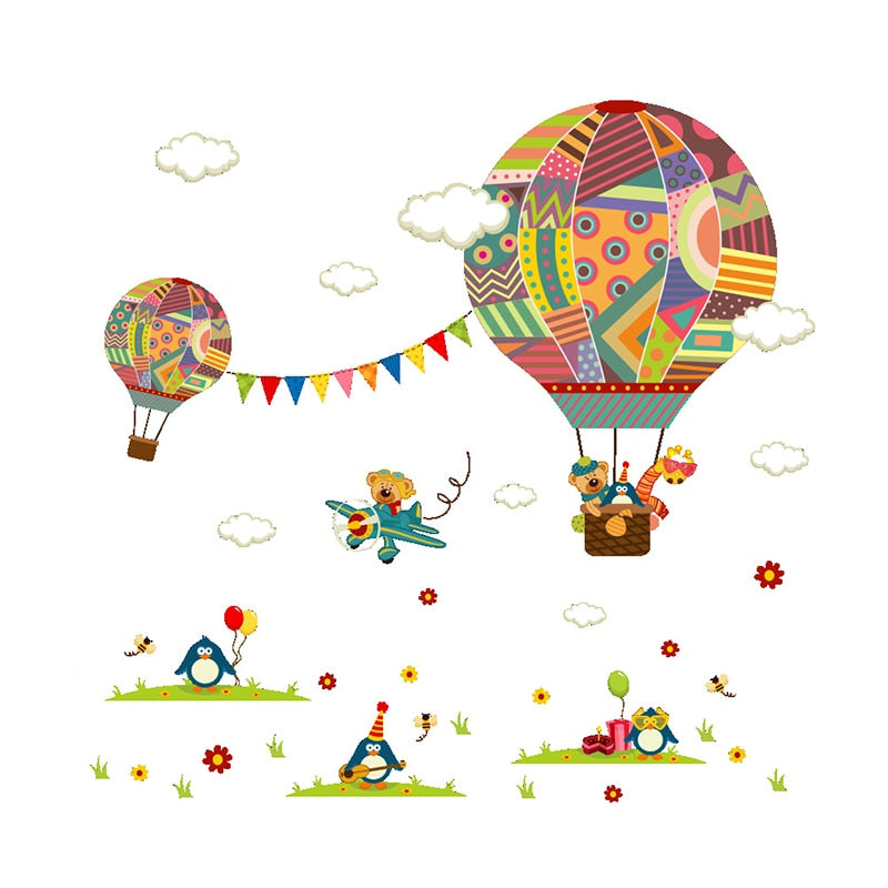 Cartoon Hot Air Balloon Wall Stickers Animals Kids room Baby Nursery Room Decoration Wall Decals Eco-friendly Art Vinyl Murals