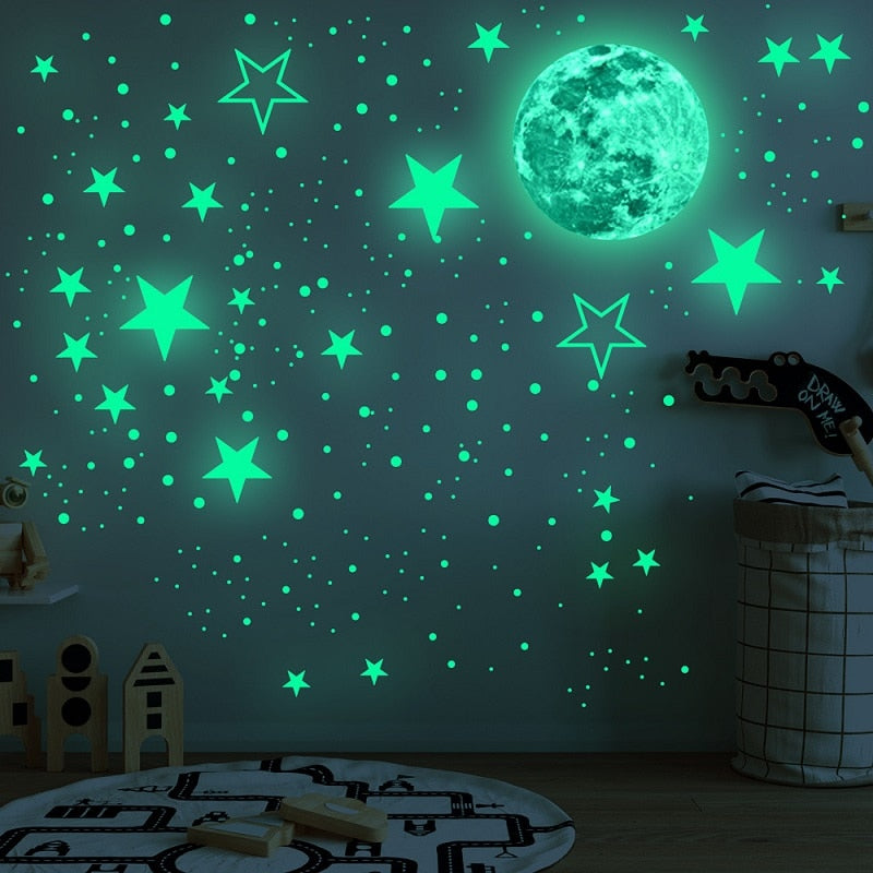 Blue Moon Stars Luminous Wall Stickers for Kids Rooms