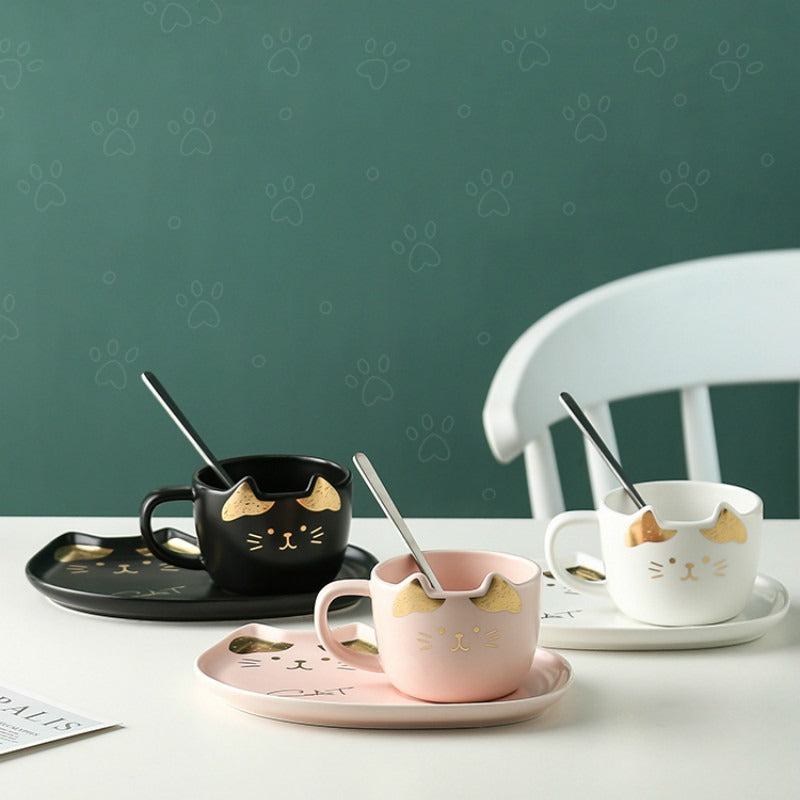 Ceramic Cute Cat Coffee Cup & Saucer Sets