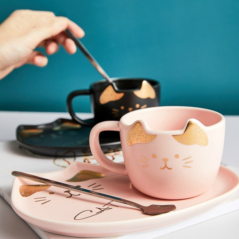 Ceramic Cute Cat Coffee Cup & Saucer Sets