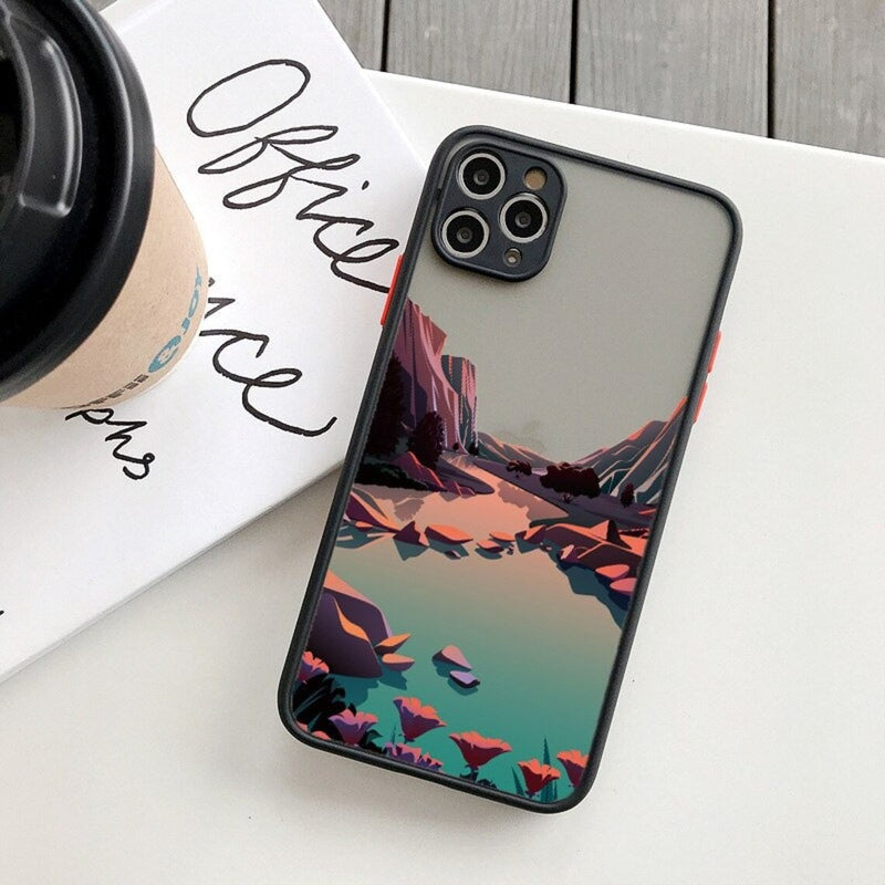 Hand Painted Landscape Phone Case - Camera Protection Candy Color Cover - iPhone 12 11 13 Pro Max X Xs MAX XR 6s 7 8 Plus SE 2