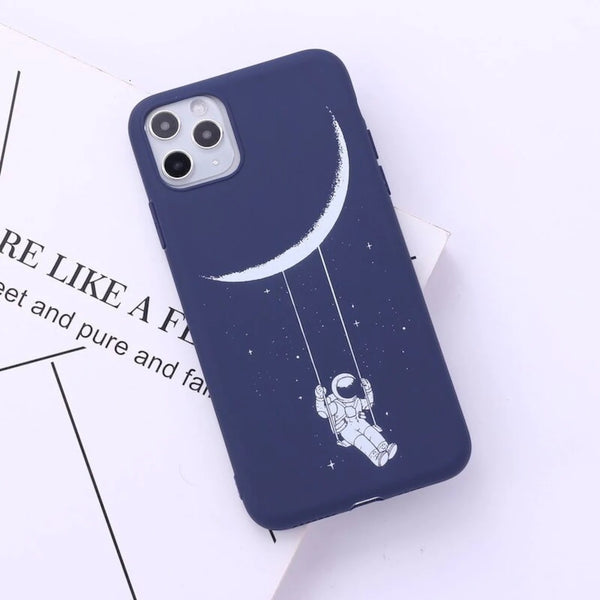 Outer Space Astronaut Space Moon Phone case - Soft Silicone Case - For iPhone 12 11 13Pro Max Mini X XS XR Max 7 8 7Plus 8Plus SE