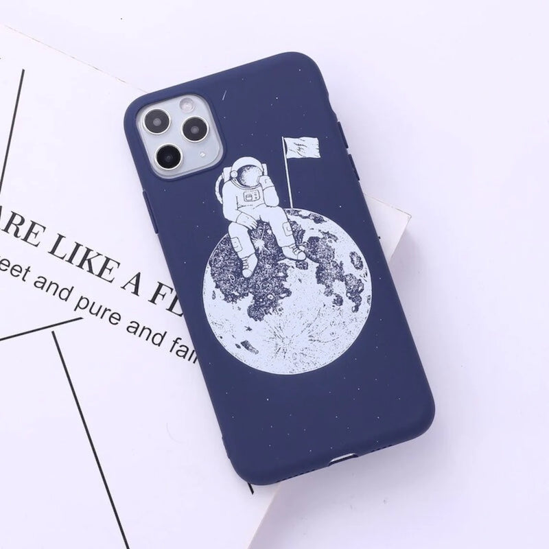 Outer Space Astronaut Space Moon Phone case - Soft Silicone Case - For iPhone 12 11 13Pro Max Mini X XS XR Max 7 8 7Plus 8Plus SE