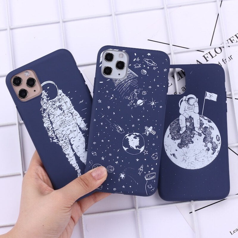 Outer Space Astronaut Space Moon Phone case - Soft Silicone Case - For iPhone 12 11 13Pro Max Mini X XS XR Max 7 8 7Plus 8Plus SE