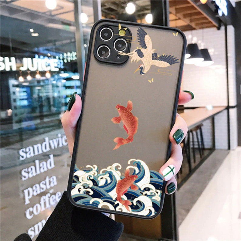 Phone Cases For iPhone 11 12 Pro Max iPhone 8 7 6S Plus XR XS Max X | Crane and Koi ancient style Shockproof PC Back Cover | hand painted